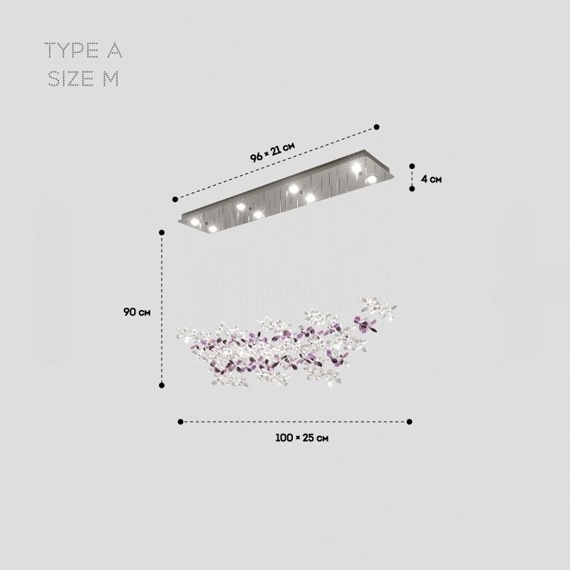 CHARA AMETHYST long chandelier by Lampadom - scale reference